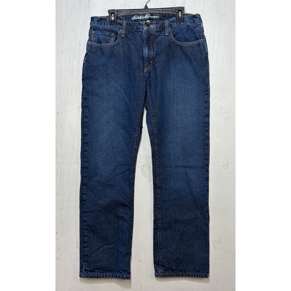 Mens Eddie Bauer Flannel Lined Jeans Size 35x32 Straight Blue Winter Warm Cotton